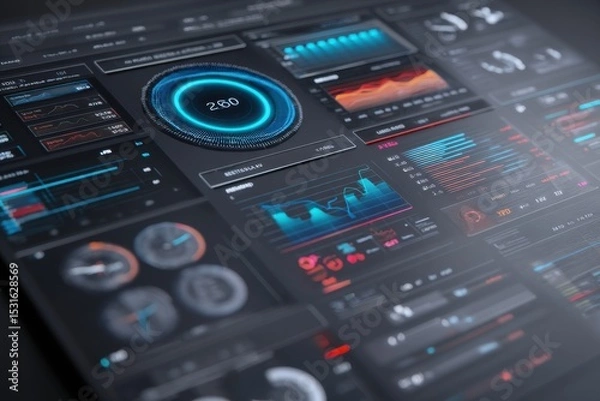 Fototapeta Digital dashboard with multiple performance metrics.