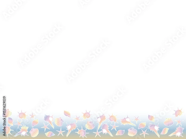 Obraz パステル虹色の貝殻フレームイラスト