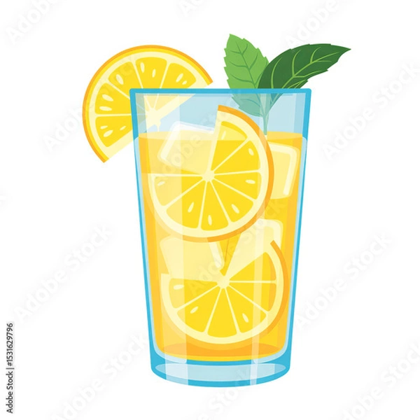 Fototapeta Refreshing lemonade in a glass with lemon slices and mint leaves  