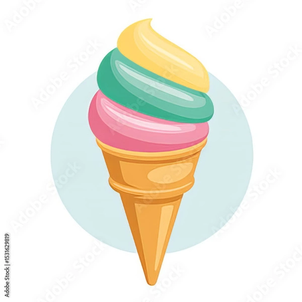 Fototapeta Colorful ice cream cone with swirled flavors on a light background  