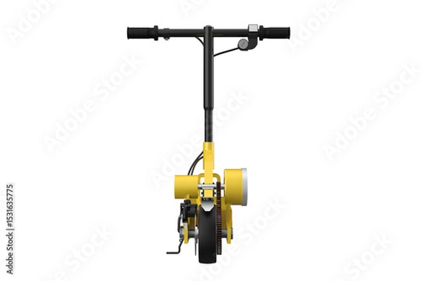 Fototapeta Bright Yellow Electric Scooter 3D Render PNG - High Resolution Isolated Urban Transport E-Scooter for City Commute, Eco-Friendly Personal Mobility Vehicle with Transparent Background