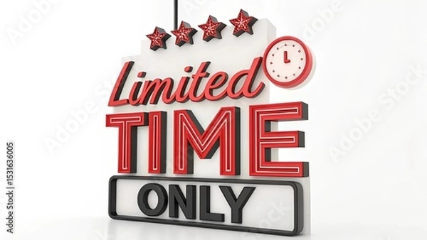 Fototapeta Limited Time Only Red Bold 3D Typography on White Background