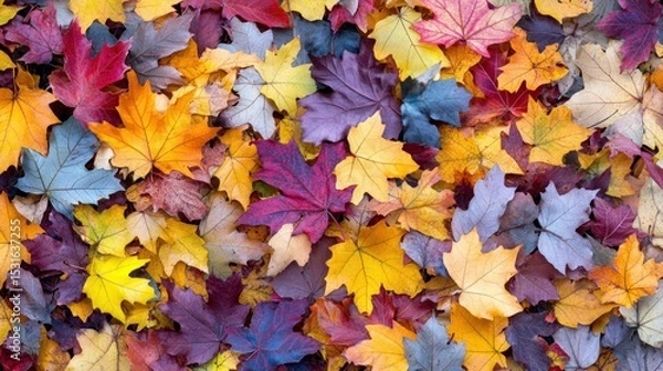 Fototapeta Vibrant fall leaves, various colors, autumnal