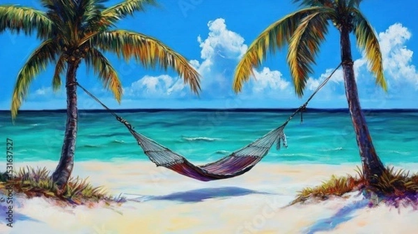 Fototapeta Tropical beach scene with hammock (1)