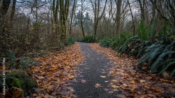 Fototapeta Autumnal path in a misty forest