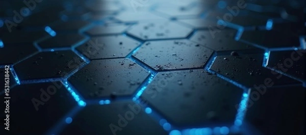 Fototapeta Minimalist hexagonal matte pattern with subtle blue energy glow