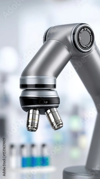 Obraz DNA analysis investigation in forensic technology. Robotic arm with precision grippers in a laboratory setting, showcasing advanced technology and automation for scientific purposes.