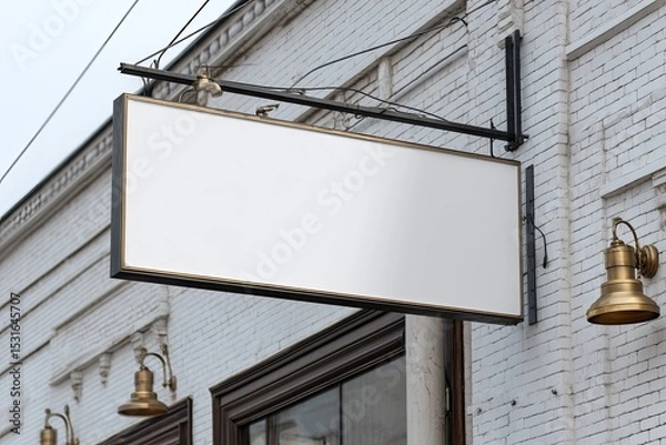 Fototapeta Blank rectangular sign on a white brick building