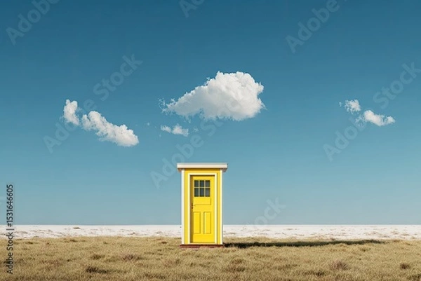Obraz Small yellow door house on a vast plain under a bright sky