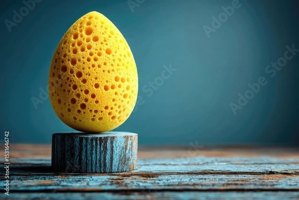 Obraz Yellow Easter egg on rustic wooden stand