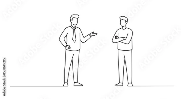 Fototapeta Two men in discussion with contrasting body language in line art