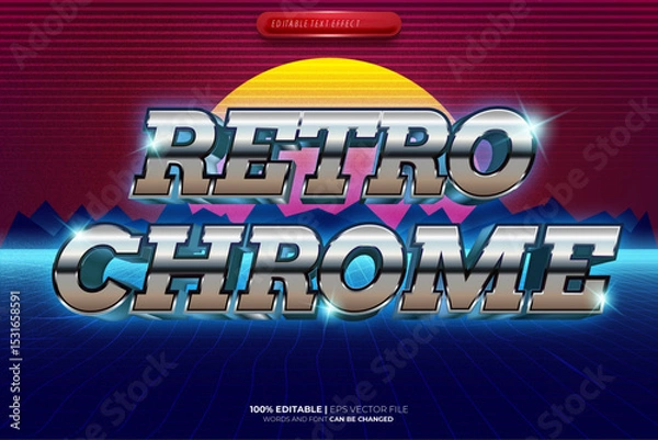 Fototapeta Retro Chrome 80S 3D Text Effect Style