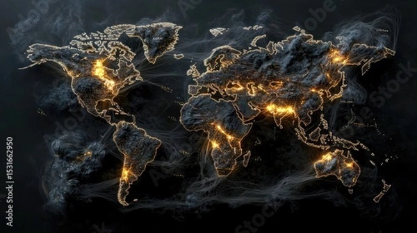 Obraz Network of glowing flight routes connecting major cities on a digital world map
