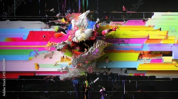 Obraz Neon glitch waves disrupting a multicolor background, tech error visuals in cyber palette