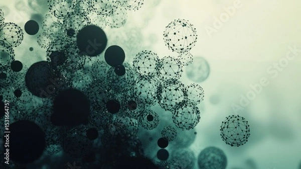 Fototapeta Abstract network of connected spheres, teal and neutral