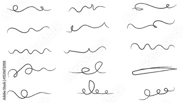 Obraz Pencil brush crayon marker chalk texture line stroke element set. Handwritten marker paint chalk paper cross. Scribble crayon pencil stroke doodle underline shape. Vector illustration