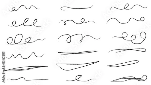 Obraz Pencil brush crayon marker chalk texture line stroke element set. Handwritten marker paint chalk paper cross. Scribble crayon pencil stroke doodle underline shape. Vector illustration