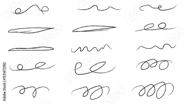 Obraz Pencil brush crayon marker chalk texture line stroke element set. Handwritten marker paint chalk paper cross. Scribble crayon pencil stroke doodle underline shape. Vector illustration