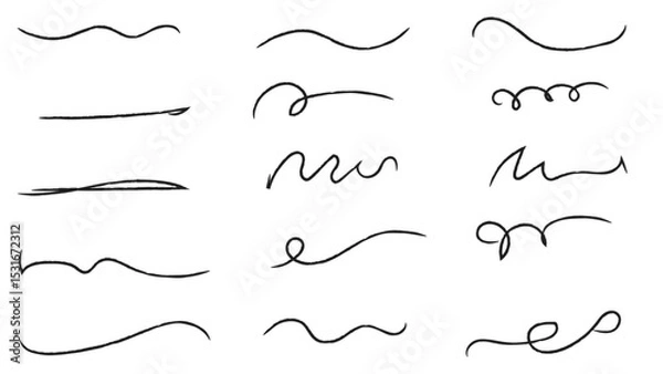 Obraz Pencil brush crayon marker chalk texture line stroke element set. Handwritten marker paint chalk paper cross. Scribble crayon pencil stroke doodle underline shape. Vector illustration