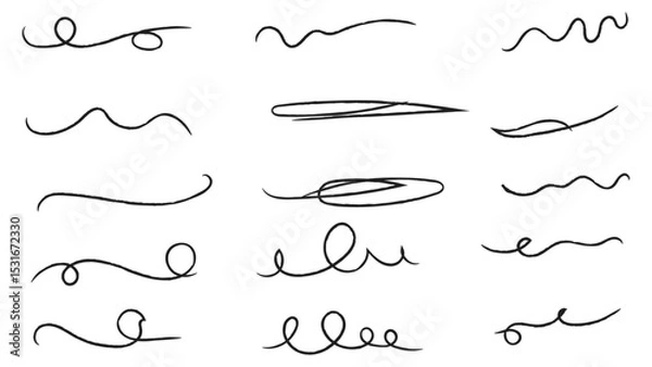 Obraz Pencil brush crayon marker chalk texture line stroke element set. Handwritten marker paint chalk paper cross. Scribble crayon pencil stroke doodle underline shape. Vector illustration
