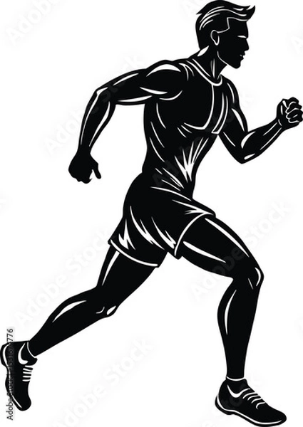 Obraz Running Man Vector, Athletic Male Silhouette in Motion