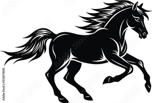Obraz Running Horse Silhouette Vector Illustration with Flowing Mane