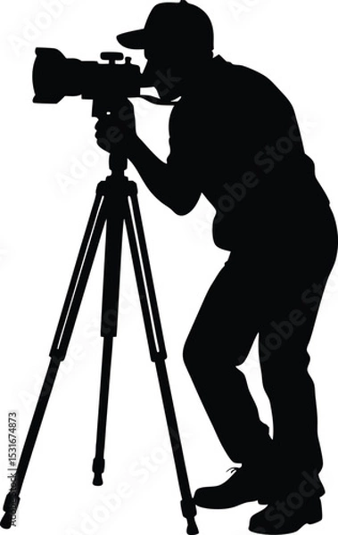 Obraz Silhouette of a Photographer Taking a Shot with Camera and Tripod, Vector Art