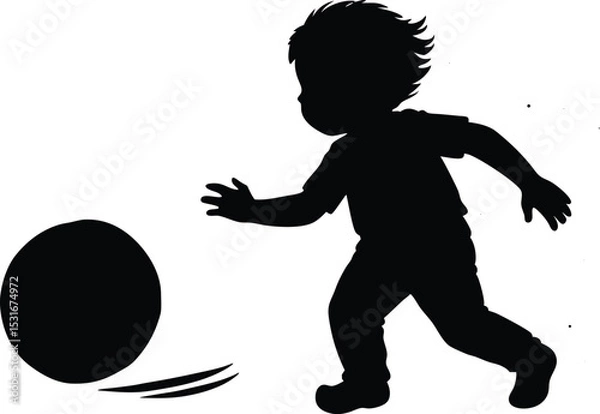 Obraz Silhouette of Child Running After Ball, Playful Toddler Activity Vector Art
