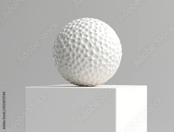 Fototapeta White dimpled sphere on a pedestal minimalist studio shot clean presentation