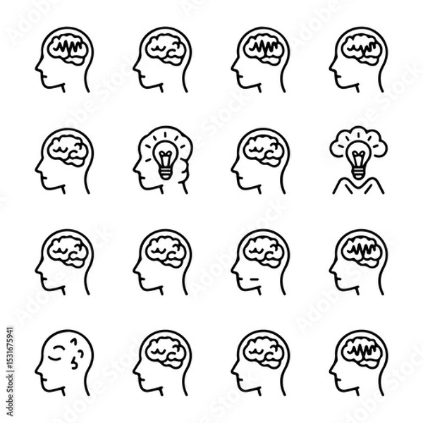 Obraz High Quality Mind, brain concept line icon set