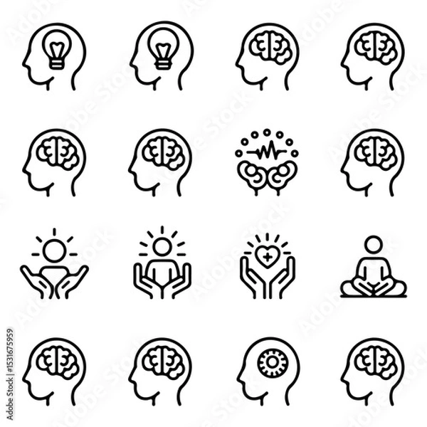 Obraz High Quality Mind, brain concept line icon set