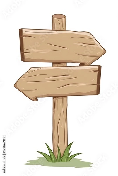 Fototapeta Illustration of a wooden signpost with arrows pointing in opposite directions