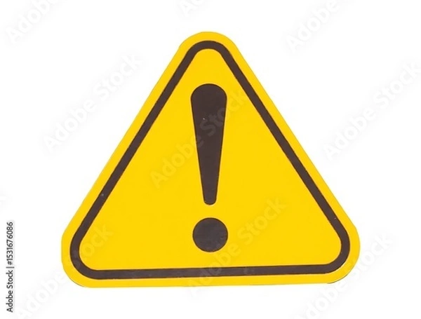 Fototapeta Yellow warning sign with exclamation point for potential hazards ahead caution