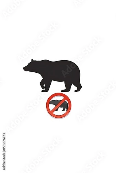 Fototapeta No bears allowed sign with a walking bear silhouette on a white background