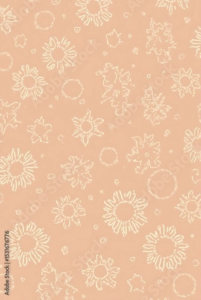 Fototapeta Peach background with floral and circular pattern in light cream color tone