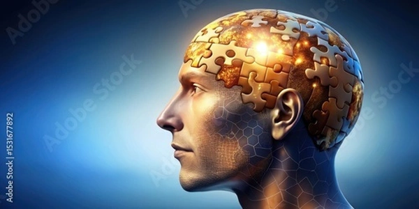 Fototapeta A Humanoid Head Composed of Interlocking Puzzle Pieces, Representing the Complexities of the Mind and the Interconnectedness of Global Consciousness