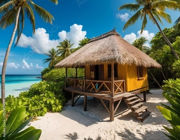 Obraz Charming Caribbean Cottage On a Tropical Island