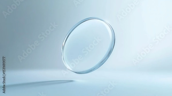Fototapeta Floating, light blue, glass circle on a light blue background.