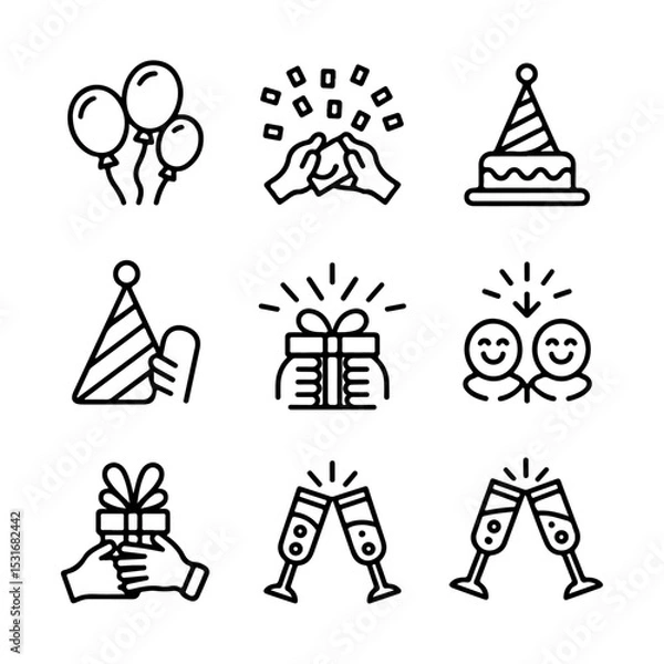Fototapeta High Quality Party celebration line icon set