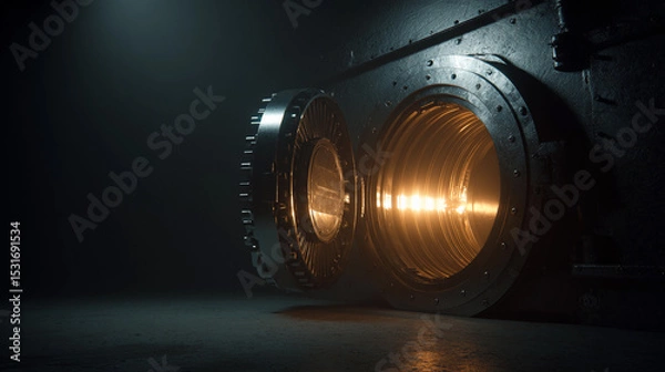 Fototapeta Mysterious portal glows in dark industrial setting