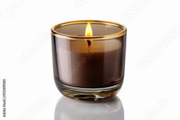 Fototapeta Elegant scented candle with warm flame glowing softly in glass holder