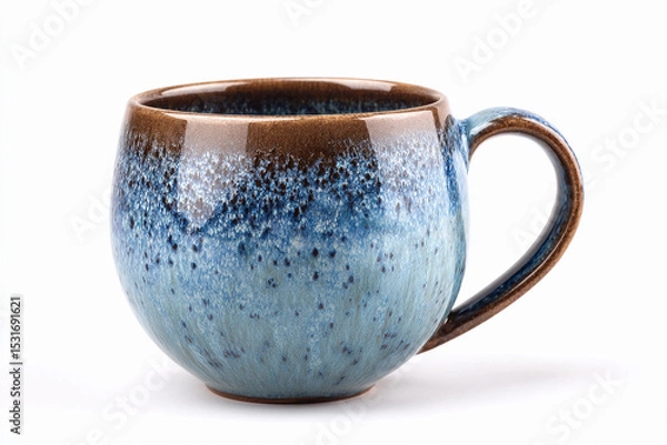 Fototapeta Ceramic mug with a blue gradient design on a plain background