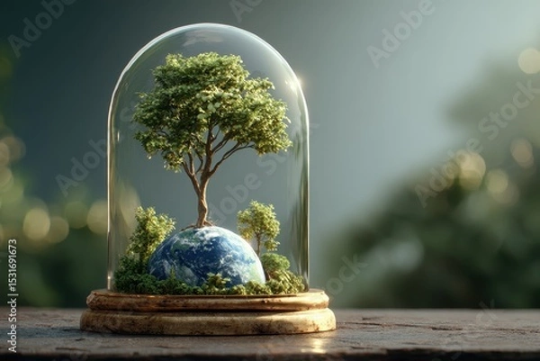 Fototapeta Enchanting Glass Dome with Miniature Earth and Tree Capturing Nature's Beauty and Serenity