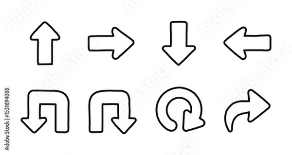 Obraz Collection of Arrow Sign Icons Showing Up, Down, Left, Right and Turning Directions