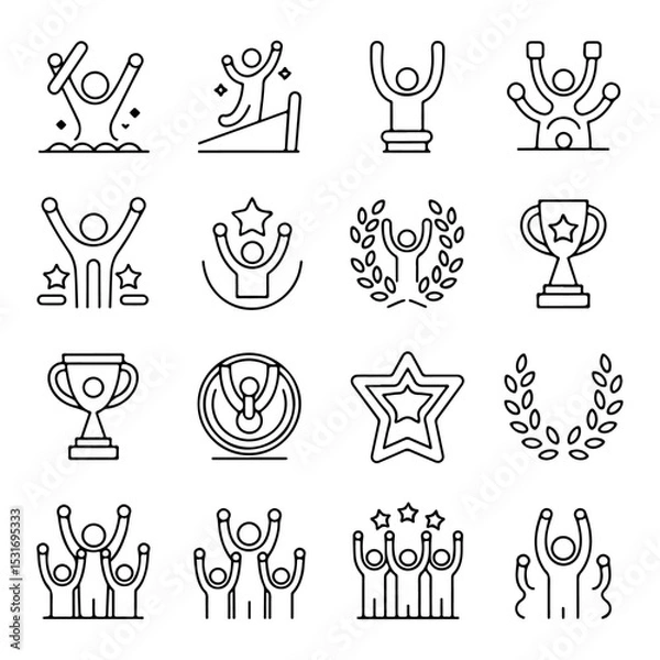 Obraz High Quality Victory, achievement line icon set