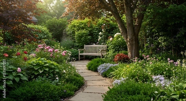 Fototapeta Serene Garden Path A Tranquil Escape in Lush Greenery