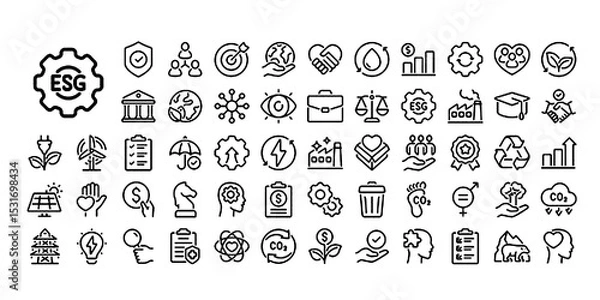 Obraz ESG Environmental Social Governance concept editable stroke outline icons set