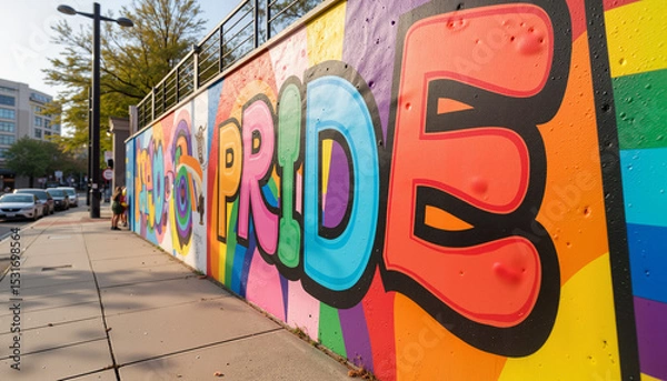 Fototapeta Pride mural with colorful graffiti on urban wall