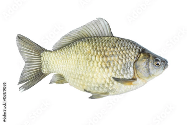 Fototapeta Crucian carp with caviar live fish isolated on transparent background. Live fish object for design and advertising