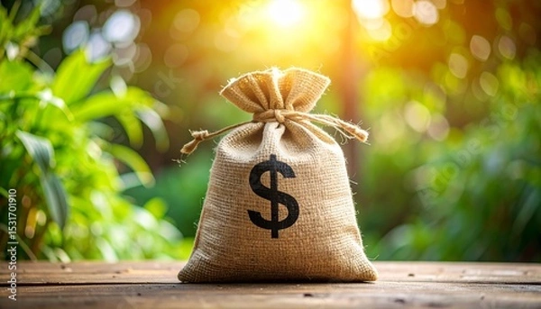 Fototapeta small hemp bag containing money with the letter s written on it